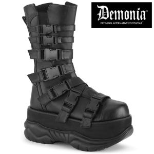 demonia デモニア ミドルブーツ 厚底 7.5 cm ヒール 黒 ブラック 合皮 フェイクレザー マルチストラップ ジッパー 小さいサイズ 大きいサイズ 靴 メンズ 取寄