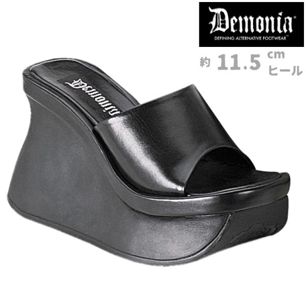 demonia デモニア サンダル 厚底 ウェッジソール 11.5 cm ヒール 黒 ブラック 合皮...
