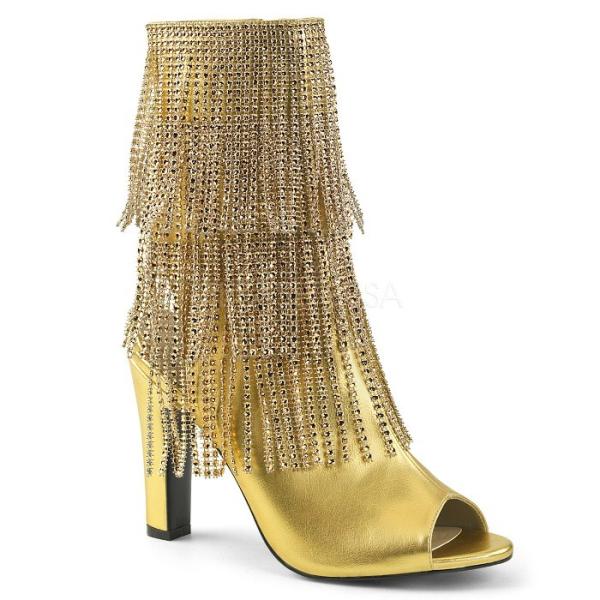 Pleaser プリーザー キラキラ ラインストーン付きフリンジ オープントゥ アンクル ブーツ 1...