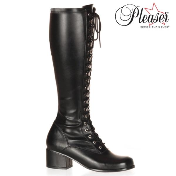 Pleaser プリーザー ロングブーツ 5cm ヒール 黒 ブラック つや消し レースアップ 編み...