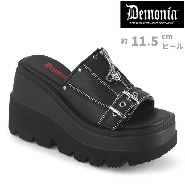 demonia デモニア サンダル 厚底 11.5cm ヒール ミュールサンダル ウェッジソール 黒...