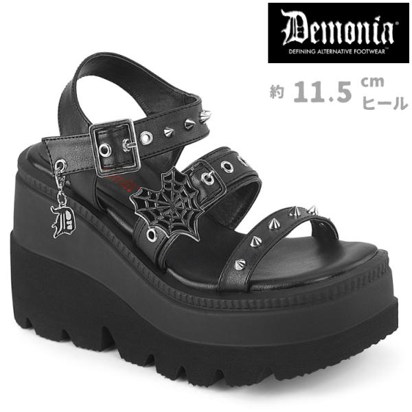 demonia デモニア サンダル 厚底 11cm 12cm ヒール 黒 ブラック つや消し 合皮 ...