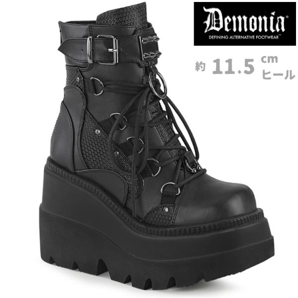 demonia デモニア ショートブーツ 厚底 ウェッジソール 11.5 cm ヒール 黒 ブラック...