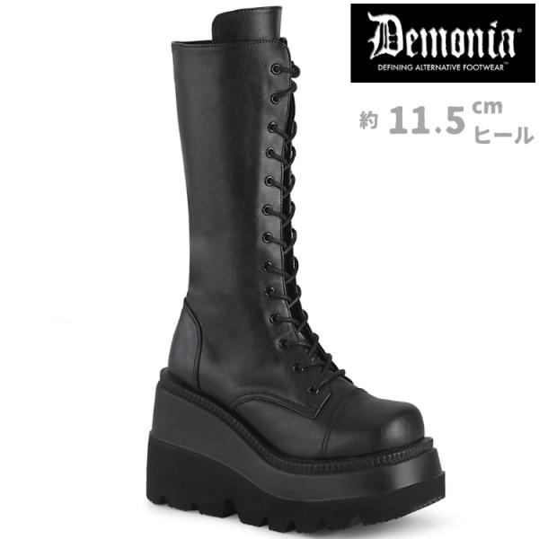 demonia デモニア ロングブーツ 厚底 ウェッジソール 11.5 cm ヒール 黒 ブラック ...