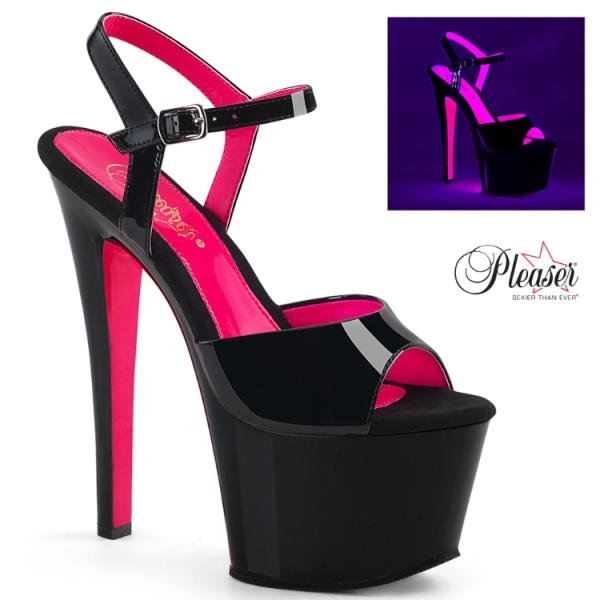 Pleaser プリーザー ヒール キャバ サンダル 厚底 18cm ヒール ネオンピンク 黒 ブラ...