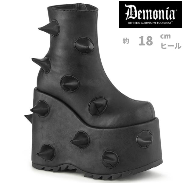 demonia デモニア ショートブーツ 厚底 ウェッジソール 18 cm ヒール 黒 ブラック 棘...