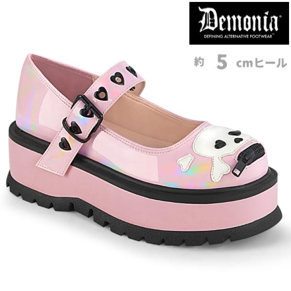 demonia デモニア パンプス 厚底 ラバーソール 5 cm ヒール ベビーピンク ホログラム ...
