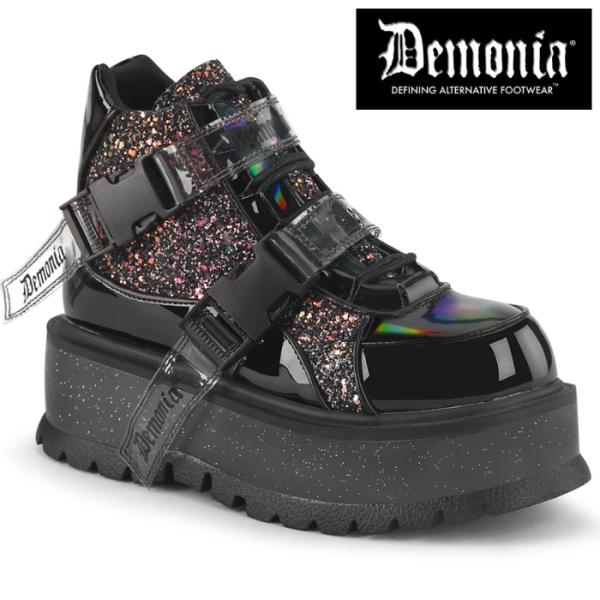 demonia デモニア スニーカー 厚底 ラバーソール 5 cm ヒール 黒 ブラック グリッター...