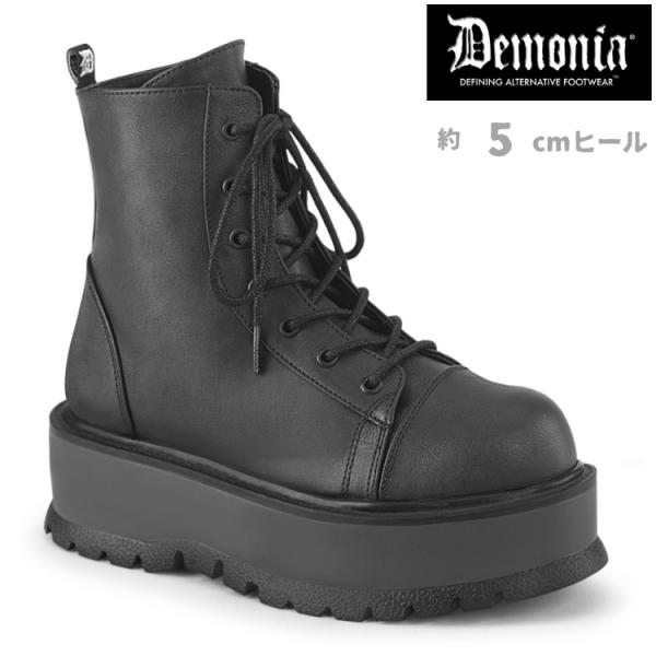 demonia デモニア 厚底 ブーツ アンクルブーツ ショートブーツ 5cm ヒール 黒 ブラック...