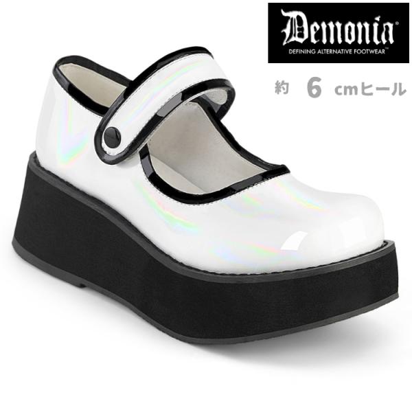 demonia デモニア 厚底 パンプス 靴 メリージェーン 6cm ヒール プラットフォーム 白 ...
