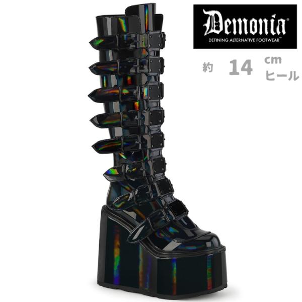 demonia デモニア 厚底ブーツ ロングブーツ 14cm プラットフォーム ウェッジソール 黒 ...