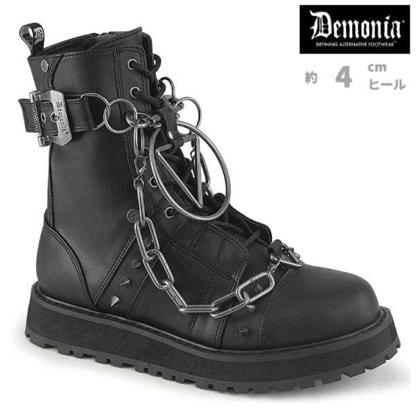 demonia デモニア 厚底ブーツ アンクルブーツ ショートブーツ 4cm プラットフォーム 黒 ...