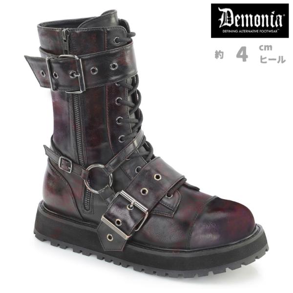 demonia デモニア ショートブーツ ミドルブーツ 4cm ヒール 黒 ブラック バーガンディ ...