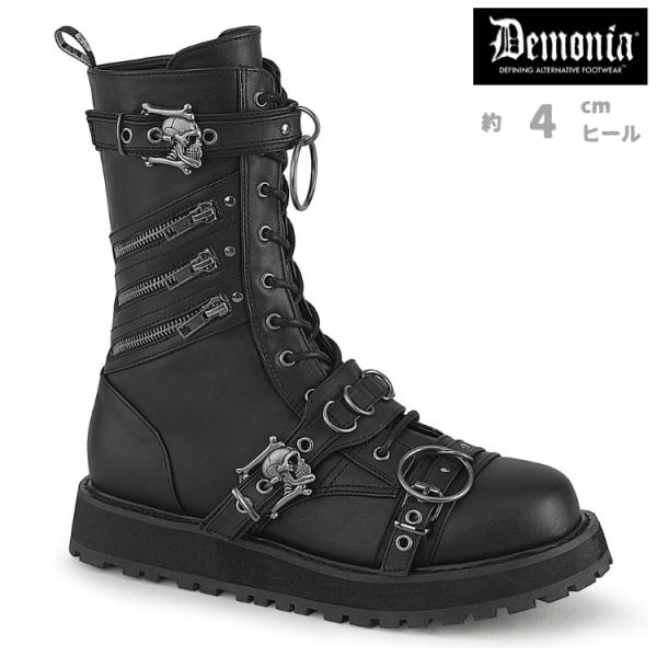 demonia デモニア 厚底ブーツ ミドルブーツ 4cm プラットフォーム 黒 ブラック ビーガン...
