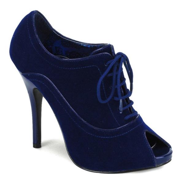 Pleaser プリーザー ブーティー 12 cm ヒール 青 ブルー ベルベット 編み上げ レース...