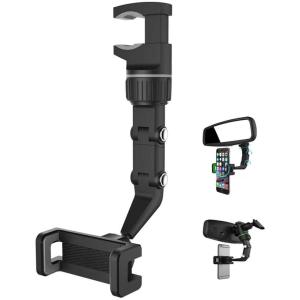 スマホホルダー 車載ホルダー 携帯ホルダー 360度回転 多機種対応 50-100mm 片手操作 車載 スマホスタンド 着脱簡単 バックミラー 後部座席 使用可能