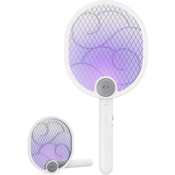 電撃殺虫ラケット 電撃殺虫器 折り畳み 蚊取り uvライト 強力電気ショック USB充電式 軽量 3...