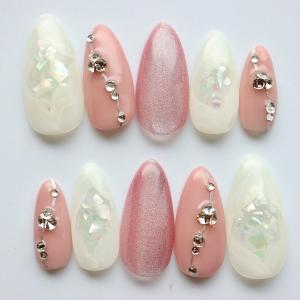 ネイルチップ ピンクシンプルネックレス風デザイン プチプラ ショート