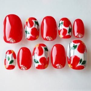 ネイルチップ 縦ライン牡丹ペイントアートレッド 成人式 卒業式 サイズオーダー ショート つけ爪 デザイン 着物 和柄 A197 Dinaネイル 通販 Yahoo ショッピング