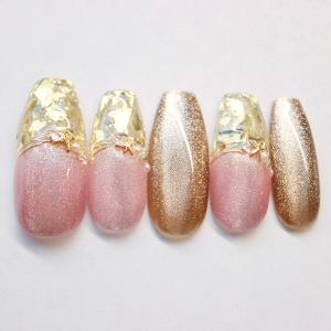 ネイルチップ 肌なじみピンク系シェルパーツニュアンスアート
