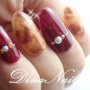 ジェルネイルチップ ボルドーとべっ甲サイズオーダー ショート つけ爪 デザイン El111 Dinaネイル 通販 Yahoo ショッピング