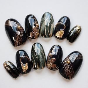 ジェルネイルチップ ハンドメイドネイルチップ オフィス チャコール