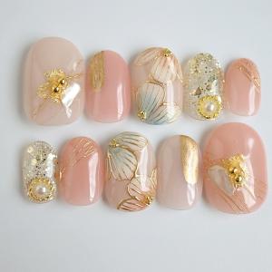 ジェルネイルチップ ブラックニュアンス金花 和風 成人式 黒 サイズ