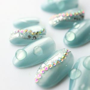 ネイルチップ 微粒水色マグネット流ラインアート サイズオーダー 付け