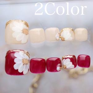 ジェルフットネイルチップ ジェルネイル 淡ホワイト3Dフラワー