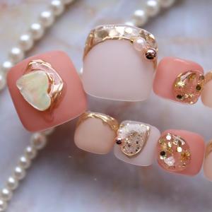 ジェルネイル フットネイルチップ グレージュベース花柄 足用 サイズ