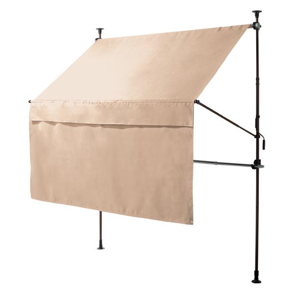 物干し竿＆目隠し前幕付き 突っ張りオーニング 本体幅203cm 日除けシェード ガーデンパラソル 5...