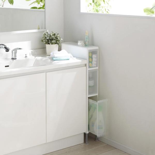 防水パンや段差がまたげる隙間収納 アジャスター付きストッカー スリムタイプ 幅14cm奥行46.5c...