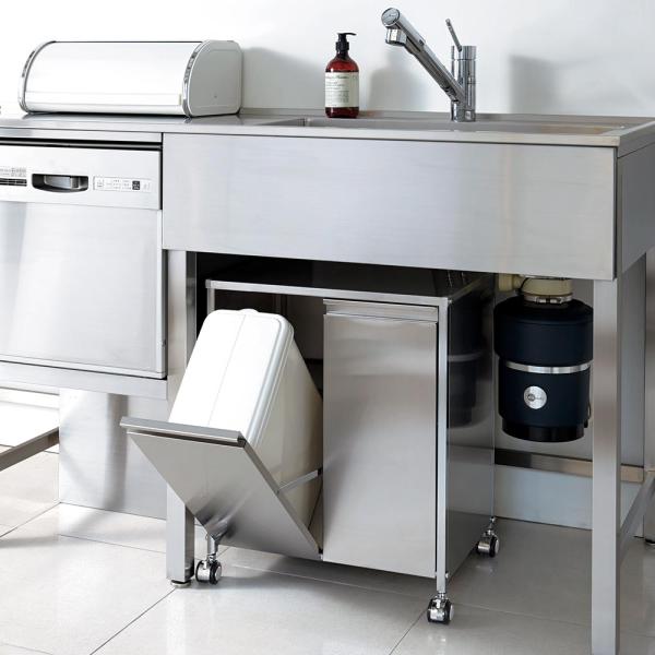 ステンレス製ダストボックスワゴン 2分別タイプ ダストボックス キッチン 分別 H91613