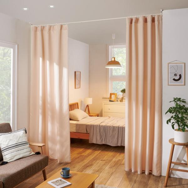 突っ張り＆伸縮式目隠しカーテン リングハイタイプ カーテン 間仕切りカーテン アコーディオンカーテン...