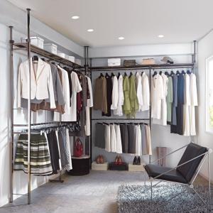 奥行30cm 光沢ブラッククローゼットハンガーラック ハイタイプ・幅111-200cm 衣類収納 クローゼットハンガー カバー 531121