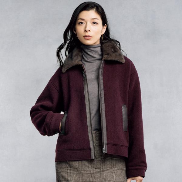 イタリア素材 ウール混 ジップアップ ジャケット ジャケット ブルゾン 125702