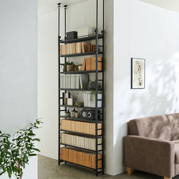 可動棚仕様のコンパクトブックシェルフ 幅80cm奥行17cm高さ200-260cm 本棚 ラック シ...