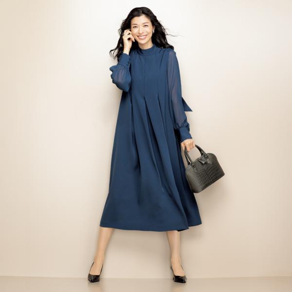 トリアセテート混 バックサテンジョーゼット ワンピ―ス ワンピース マキシワンピース ロングワンピー...