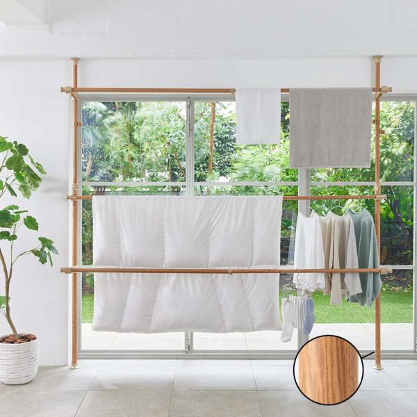取り付け簡単 窓枠突っ張り物干し 伸縮竿 3本付き 洗濯用品 物干し 布団干し 581614