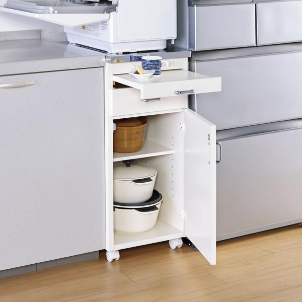 キッチン収納 食器棚 キッチンストッカー 食品ストッカー コンセント 組立不要 ステンレス天板隙間収...