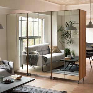 ワードローブ 移動式間仕切りクローゼット ミラー扉タイプ・可動棚板4枚 リビング収納 パーテーション 間仕切り 632403