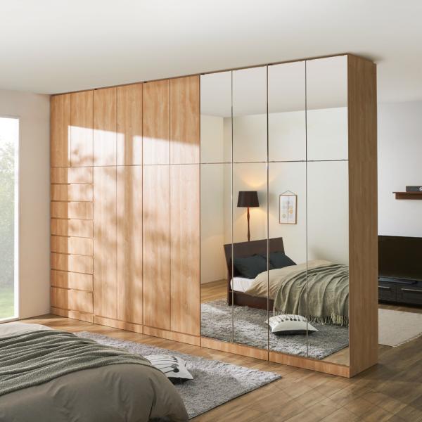 壁面間仕切りミラーワードローブ ブレザー引き出し2杯 幅80cm・高さ180cm リビング収納 パー...