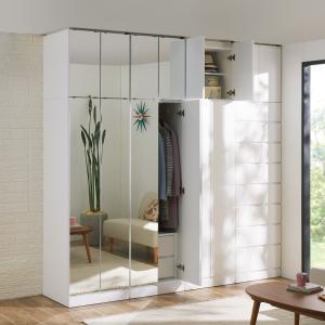 壁面間仕切りミラーワードローブ 棚引き出し3杯 幅60cm・高さ180cm リビング収納 パーテーション 間仕切り 644249 爆買