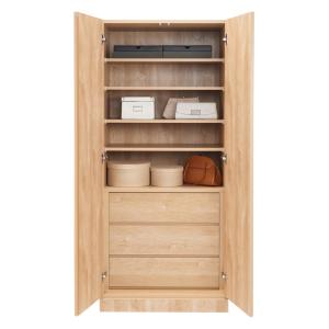 壁面間仕切りミラーワードローブ 棚引き出し3杯 幅80cm・高さ180cm リビング収納 パーテーション 間仕切り 644250 爆買