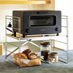 キッチン用品収納 食器棚 冷蔵庫周り収納 大型 日本製 スチール BALMUDA/バルミューダ ダブルフレーム ステンレス棚 トースターラック 1段 幅45cm 765801