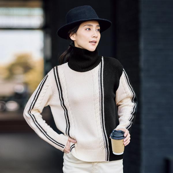 ケーブルデザイン 配色インターシャ プルオーバー ニット セーター ニットセーター 128501