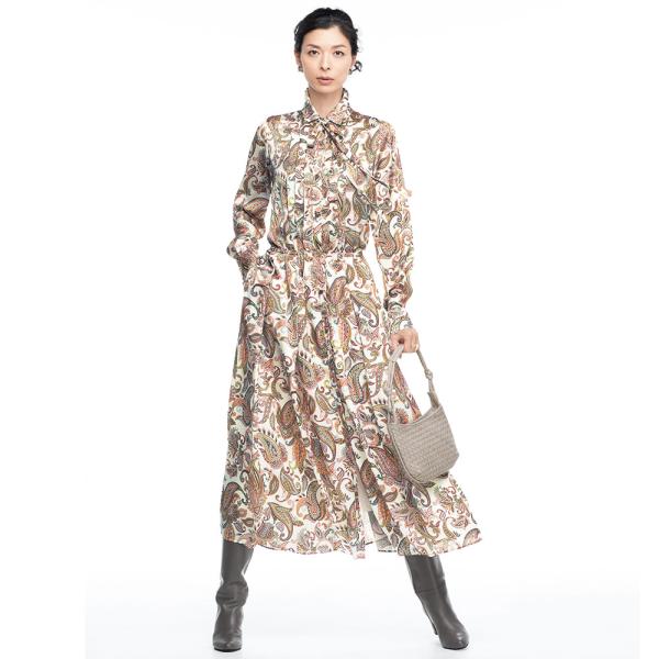 ビンダ社 更紗ペイズリー リボンタイ付き ワンピース ワンピース マキシワンピース ロングワンピース...