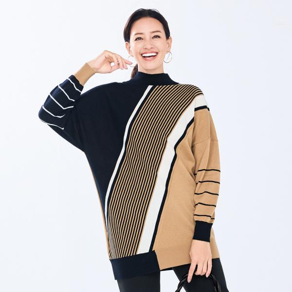 変形ボーダー ニットチュニック チュニック 長袖 七分袖チュニック 143801