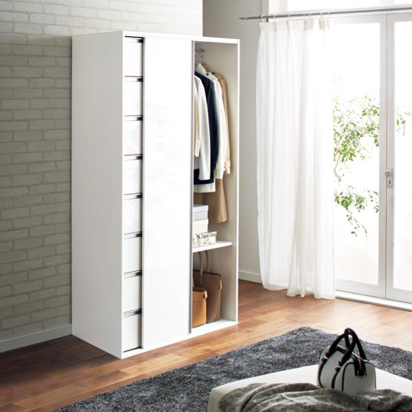 衣類をまとめて収納できる光沢仕上げタワーチェストクローゼットハンガー 幅105cm 衣類収納 ワード...