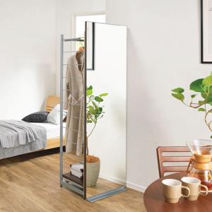 手軽に間仕切り パネル収納ハンガーラック 「ミラータイプ」 ハンガー1段棚1枚・幅60cm リビング収納 パーテーション 間仕切り 640320